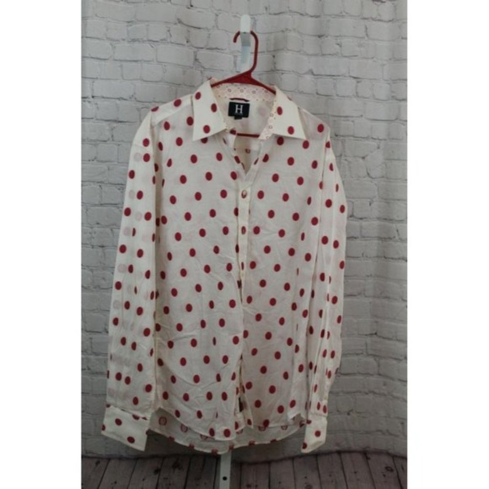 TOMMY HILFIGER WHITE/PINK POLKA DOT SHIRT XL